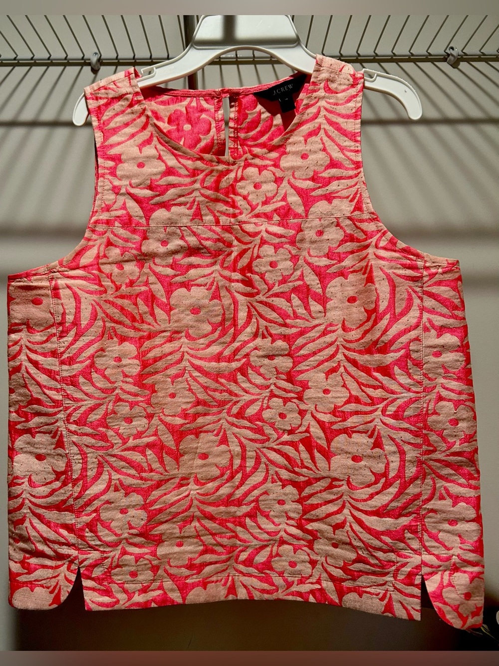 J. Crew Women’s Coral Pink Floral Sleeveless Textured Tank Linen blend 12